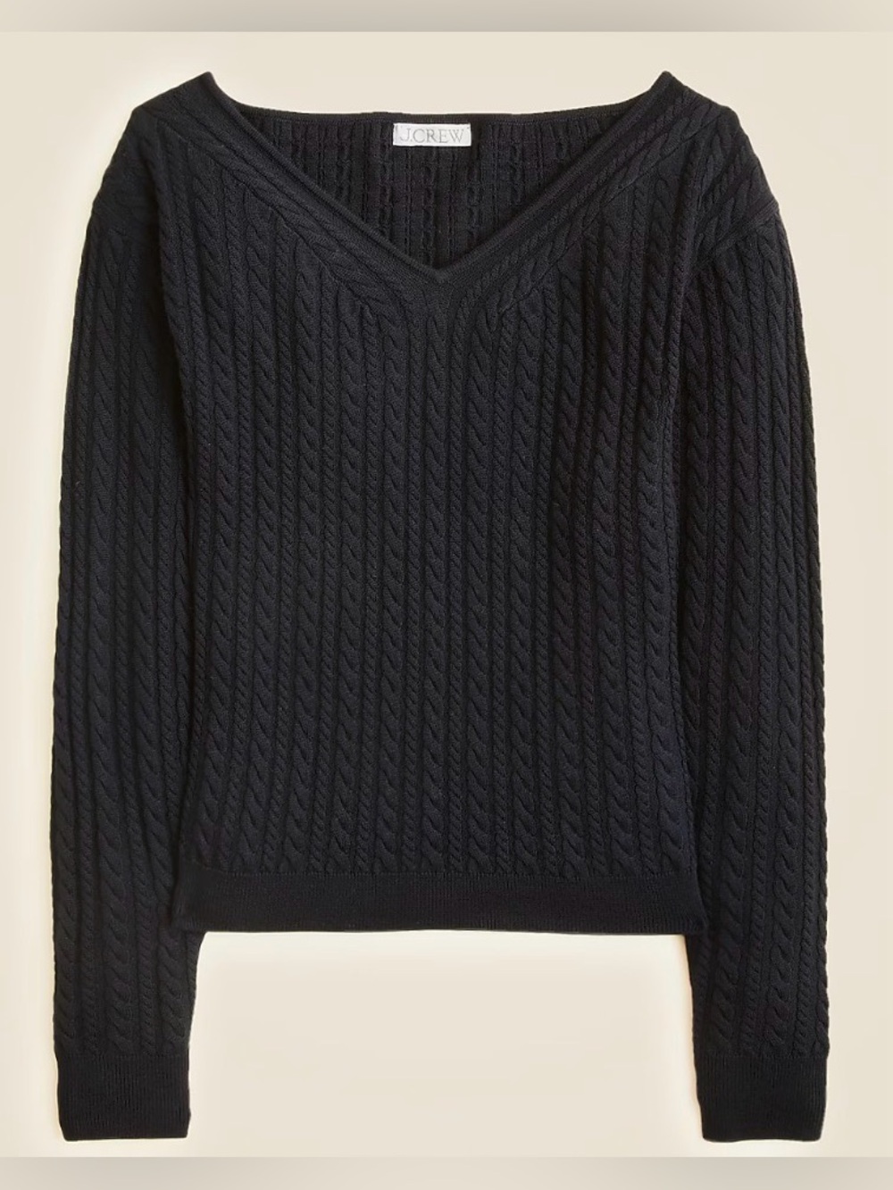 New! J.Crew Cable-knit wide V-neck sweater in merino wool - Picture 3 of 8